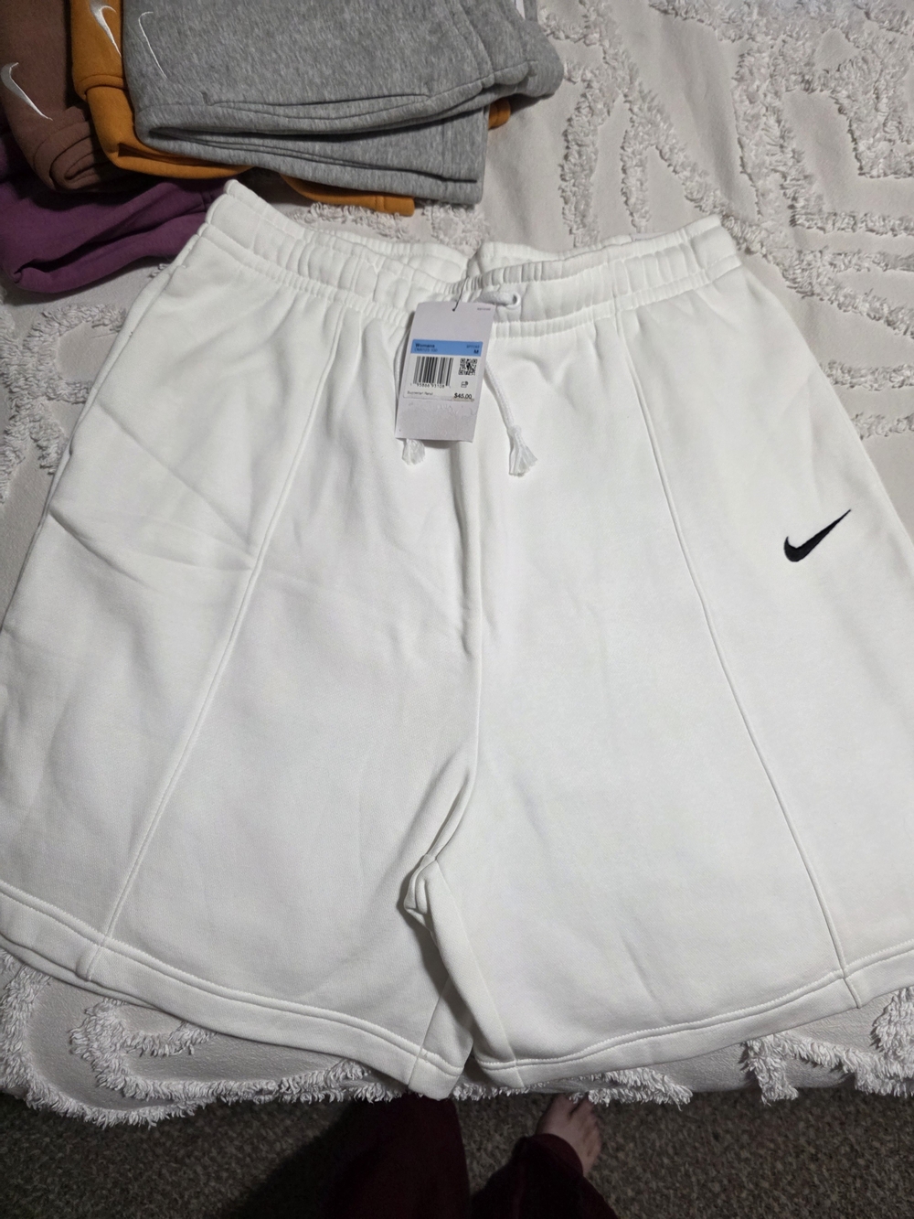 Nike White Swoosh Fleece Shorts High Waist Med.